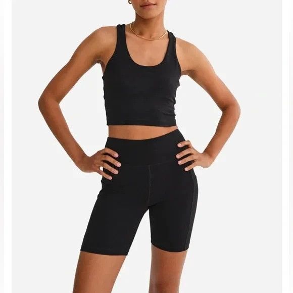 MATE THE LABEL WOMEN'S ORGANIC COTTON POCKET BIKER SHORTS BLACK - Picture 2 of 6